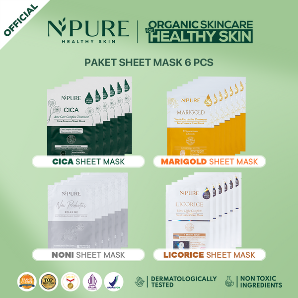 NPURE 6 pcs Sheet Mask Cica/Noni/Marigold/Licorice (bundling)