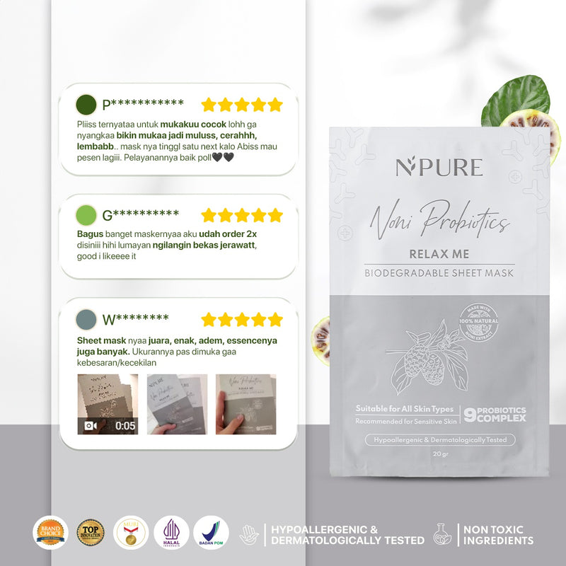 NPURE NONI PROBIOTICS RELAX ME BIODEGRADABLE SHEET MASK